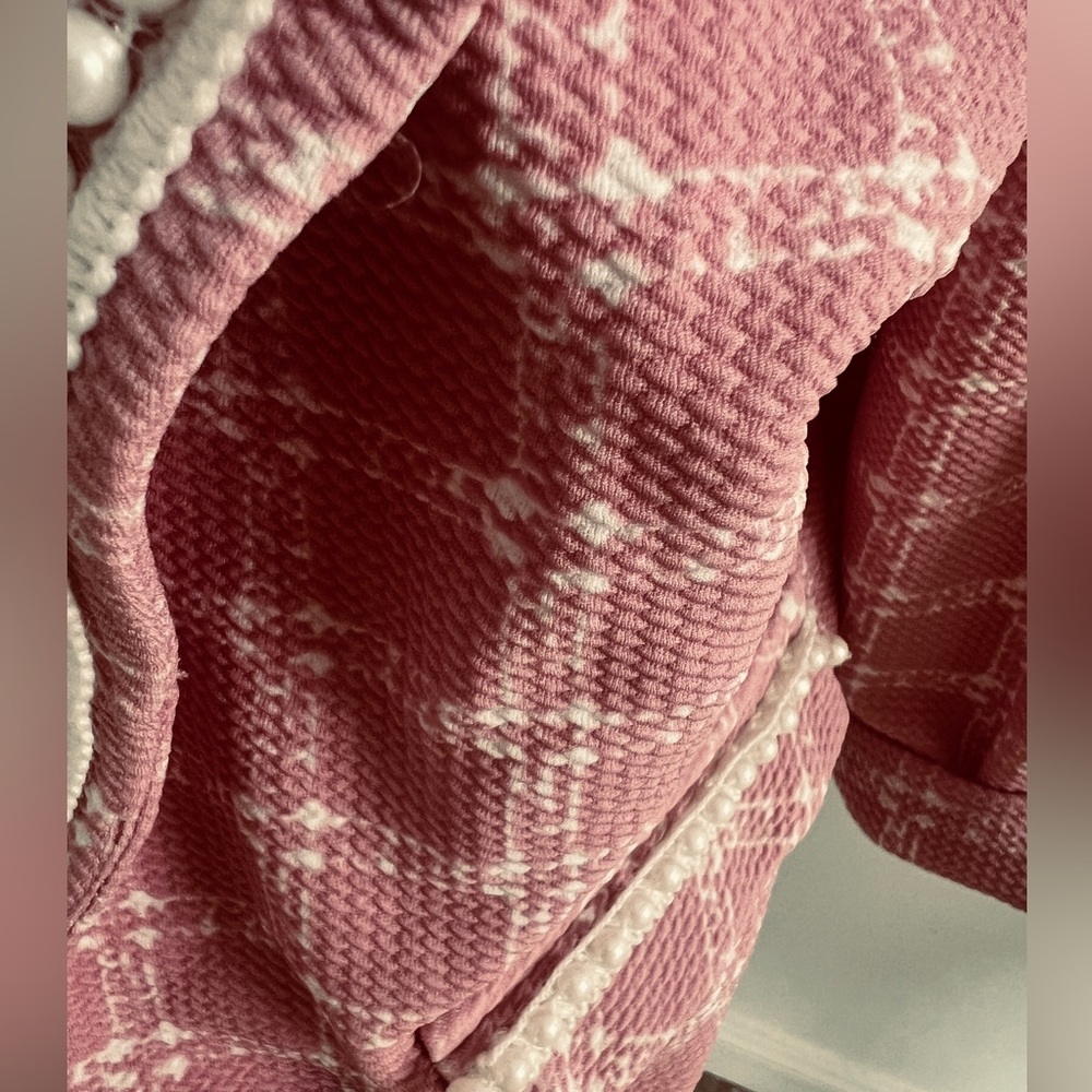Maya Brooke Pink and White Blazer with Pearl Trim Size 12 - Picture 5 of 12